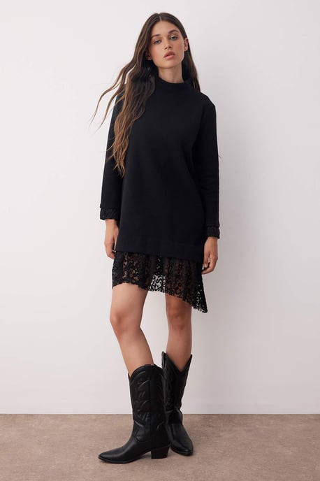 TRENDYOLMİLLA Dames Zwart Effen Kort / Mini Lang Casual Recht Jurken - Image 6