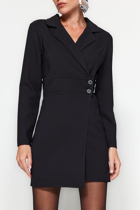 TRENDYOLMİLLA Women's Black Plain Short / Mini Long Business Double-breasted Dresses - Image 3