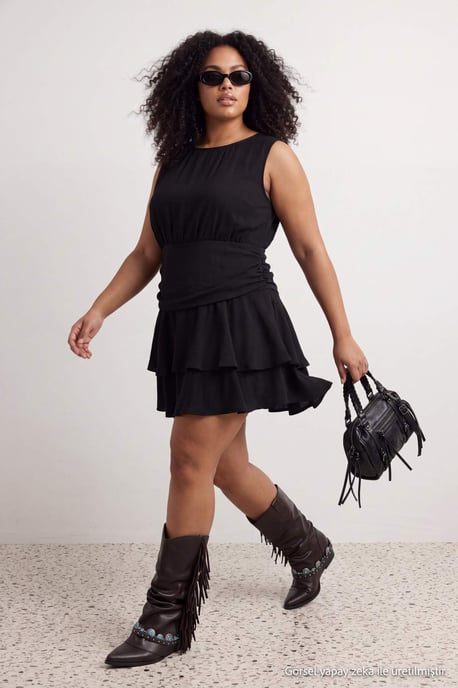 Trendyol Curve Dam Enfärgad Kort / Mini Ärmlös A-linje Plus size Klänning - Image 2