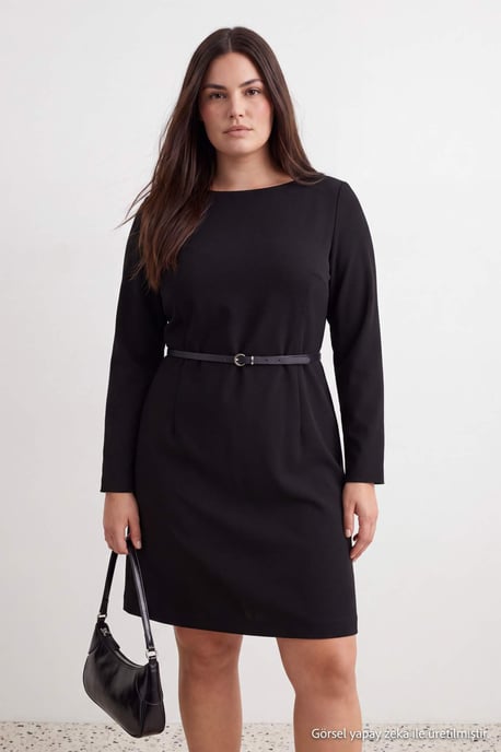 Trendyol Curve Dam Svart Enfärgad Kort / Mini Lång A-linje Plus size Klänning - Image 2