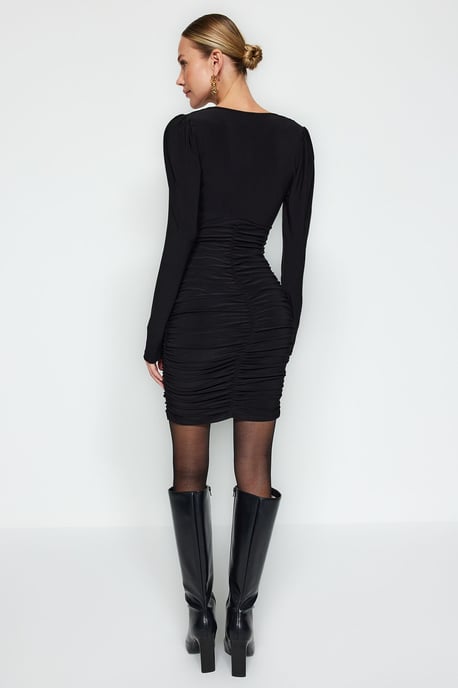 TRENDYOLMİLLA Women's Black Plain Short / Mini Long Evening / Daily Bodycon Dresses - Image 5
