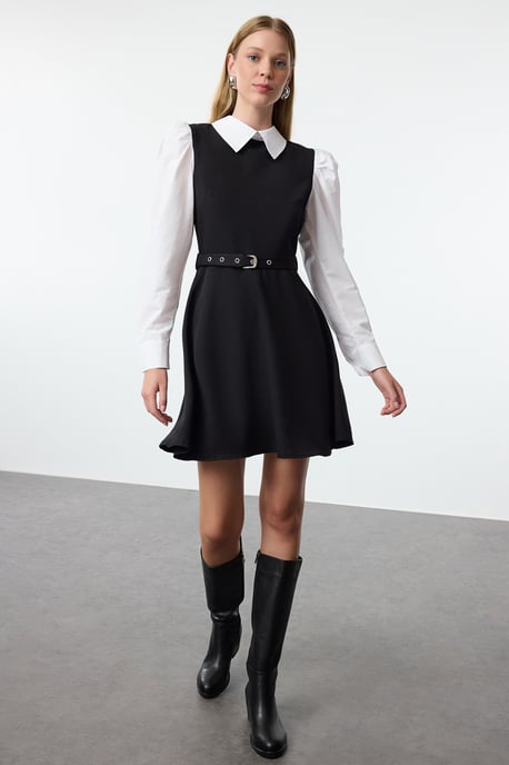 TRENDYOLMİLLA Dam Svart Färgblock Kort / Mini Lång Kväll / Vardag Skater Klänningar - Image 1