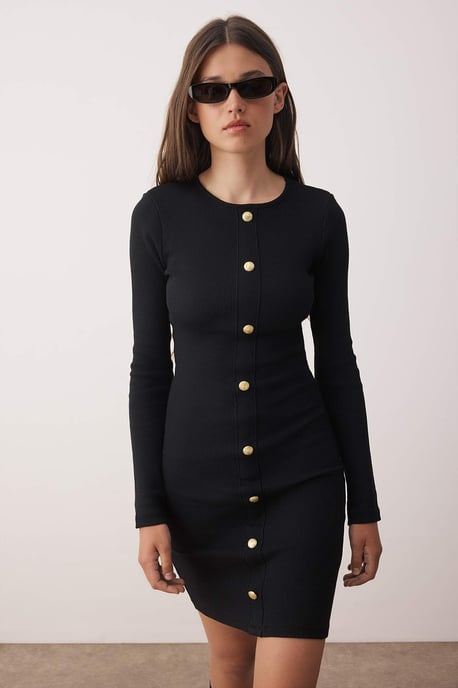 TRENDYOLMİLLA Women's Black Plain Short / Mini Long Casual Bodycon Dresses - Image 4