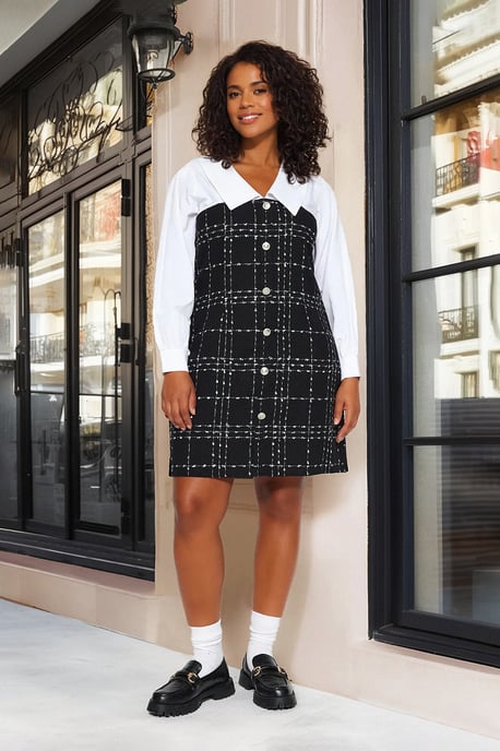 Trendyol Curve Dam Svart Rutig Kort / Mini Lång Casual Bodycon Plus size Klänning - Image 2