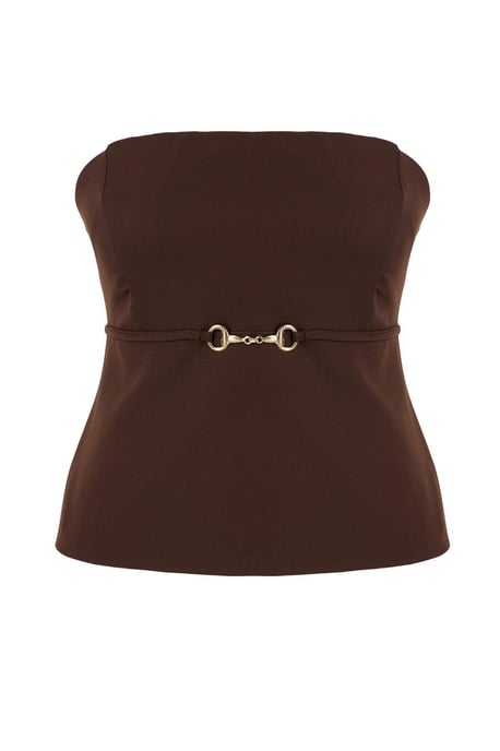 Trendyol Curve Dam Brun Enfärgad Ärmlös Figursydd Plus size Blusar - Image 3