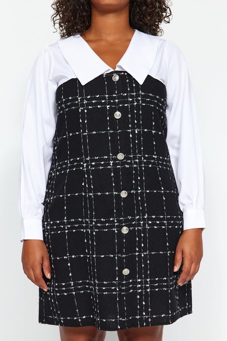 Trendyol Curve Dam Svart Rutig Kort / Mini Lång Casual Bodycon Plus size Klänning - Image 3