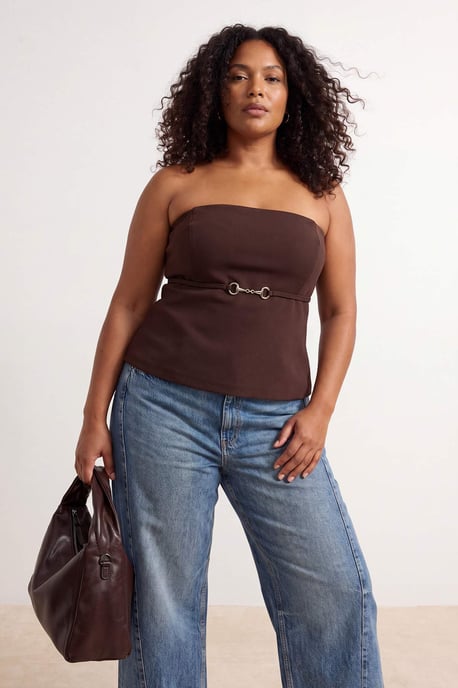 Trendyol Curve Dam Brun Enfärgad Ärmlös Figursydd Plus size Blusar - Image 6