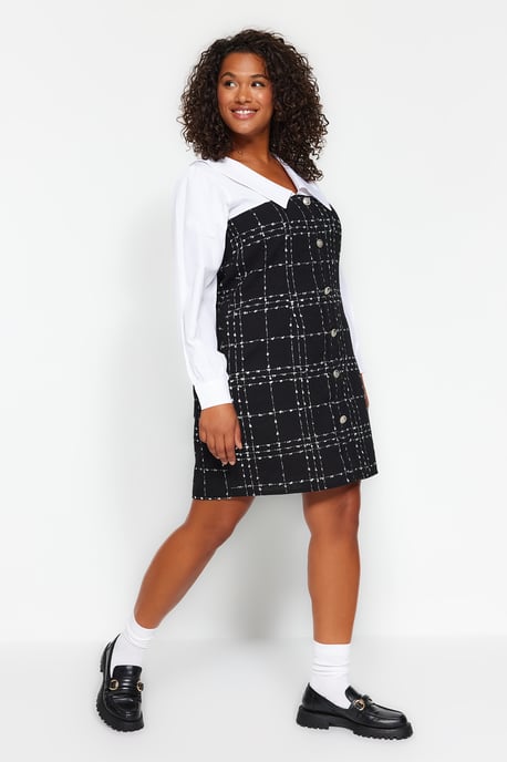 Trendyol Curve Dam Svart Rutig Kort / Mini Lång Casual Bodycon Plus size Klänning - Image 6