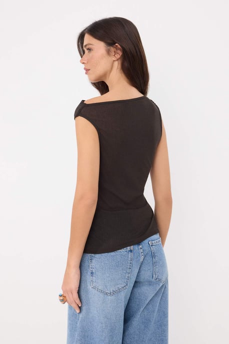 TRENDYOLMİLLA Dames Bruin Effen Mouwloos Getailleerd Blouses - Image 3