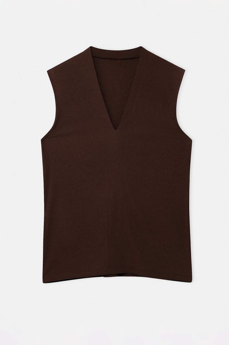 Trendyol Curve Dam Brun Enfärgad Ärmlös Figursydd Plus size Blusar - Image 3