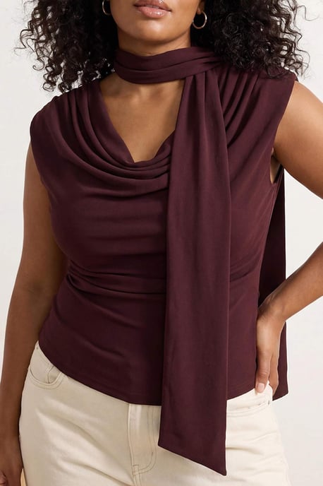 Trendyol Curve Dam Brun Enfärgad Ärmlös Figursydd Plus size Blusar - Image 4