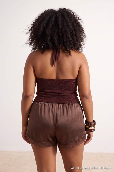Trendyol Curve Dam Brun Enfärgad Ärmlös Figursydd Plus size Blusar - Image 3