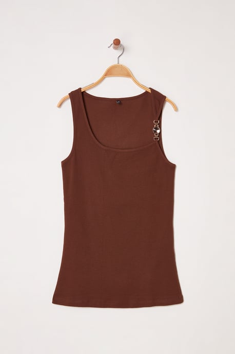 Trendyol Curve Dam Brun Enfärgad Ärmlös Figursydd Plus size Blusar - Image 4
