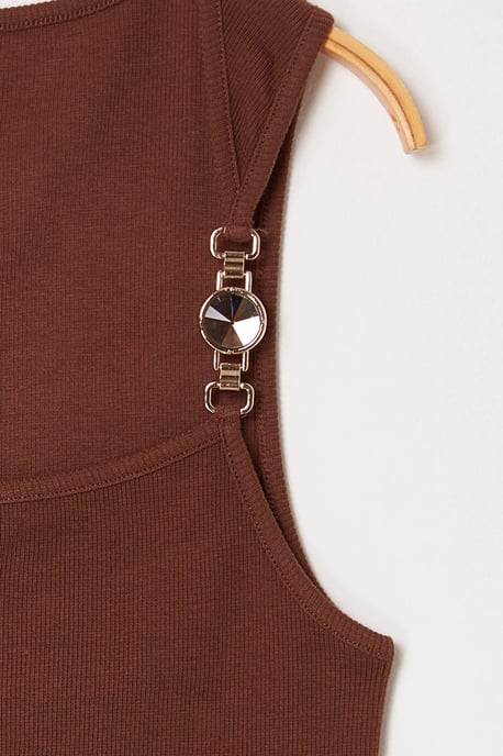 Trendyol Curve Dam Brun Enfärgad Ärmlös Figursydd Plus size Blusar - Image 5