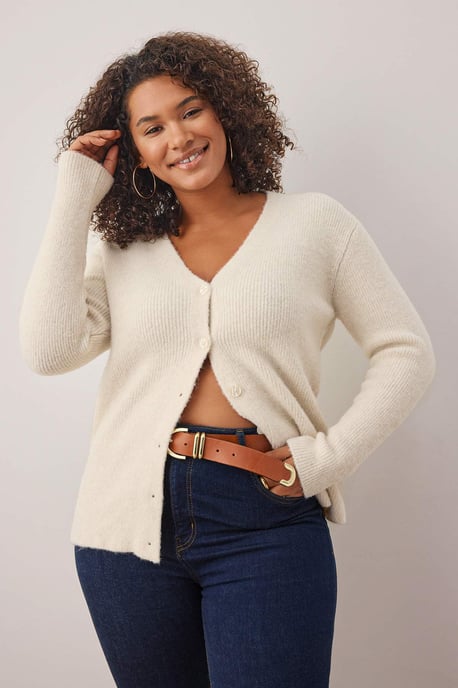 Trendyol Curve Dam Ecru Enfärgad Lång Regular fit Plus size Koftor - Image 4