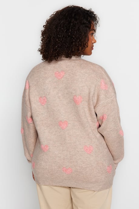 Trendyol Curve Dam Ecru Hjärtan Lång Relaxed fit Plus size Koftor - Image 4