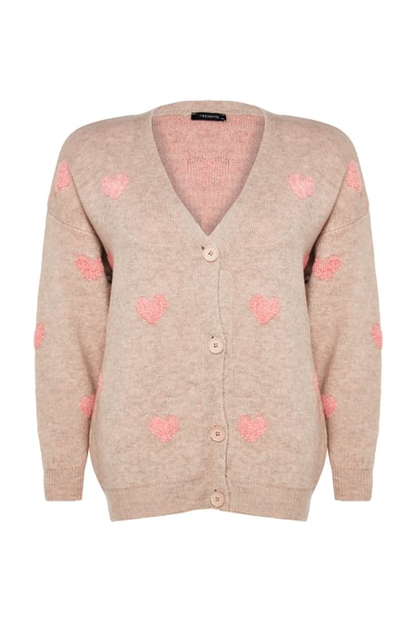 Trendyol Curve Dam Ecru Hjärtan Lång Relaxed fit Plus size Koftor - Image 5