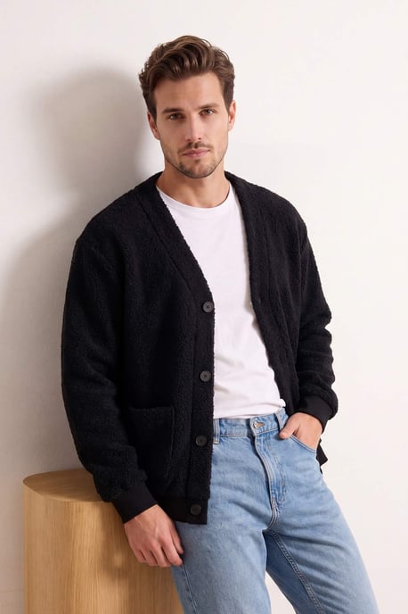 TRENDYOL MAN Men's Black Plain Long Oversize Cardigans - Image 6