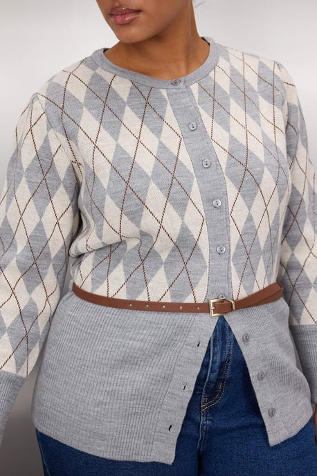 Trendyol Curve Dam Grå Rutmönster Lång Regular fit Plus size Koftor - Image 2