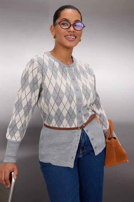 Trendyol Curve Dam Grå Rutmönster Lång Regular fit Plus size Koftor - Image 4