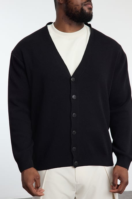 TRENDYOL MAN Men's Black Plain Long Regular fit Plus Size Cardigans - Image 2