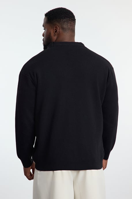 TRENDYOL MAN Men's Black Plain Long Regular fit Plus Size Cardigans - Image 4