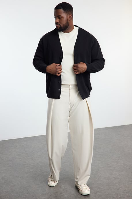 TRENDYOL MAN Men's Black Plain Long Regular fit Plus Size Cardigans - Image 6