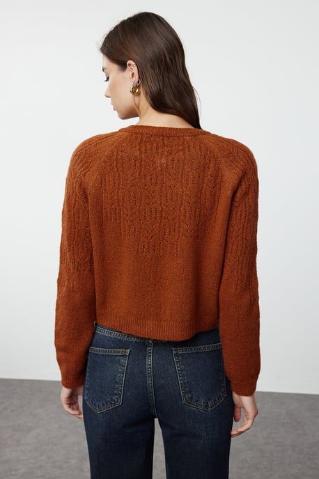 TRENDYOLMİLLA Women's Brown Lochmuster Long Regular fit Cardigans - Image 4