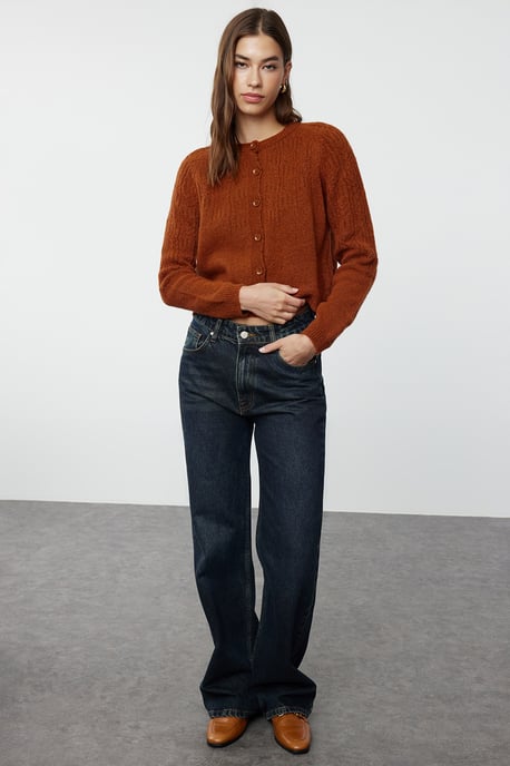 TRENDYOLMİLLA Women's Brown Lochmuster Long Regular fit Cardigans - Image 6