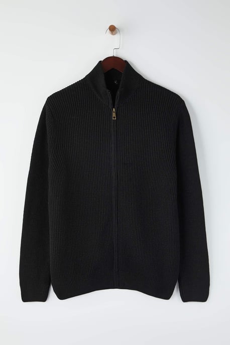 TRENDYOL MAN Men's Black Plain Long Regular fit Cardigans - Image 3