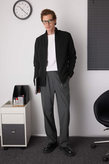 TRENDYOL MAN Men's Black Plain Long Regular fit Cardigans - Image 5