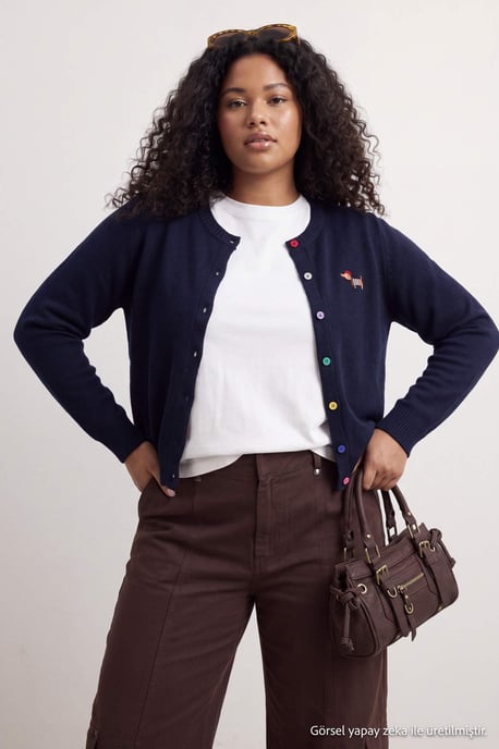 Trendyol Curve Dam Mörkblå Enfärgad Lång Regular fit Plus size Koftor - Image 2