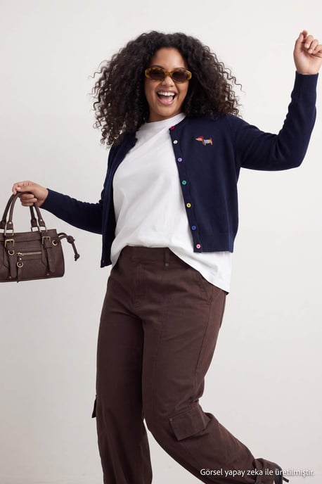 Trendyol Curve Dam Mörkblå Enfärgad Lång Regular fit Plus size Koftor - Image 3