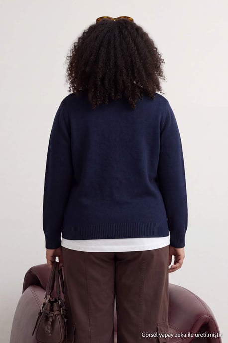 Trendyol Curve Dam Mörkblå Enfärgad Lång Regular fit Plus size Koftor - Image 4