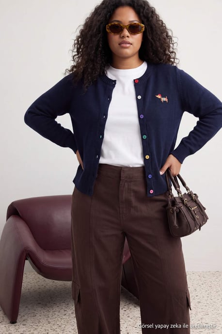 Trendyol Curve Dam Mörkblå Enfärgad Lång Regular fit Plus size Koftor - Image 6