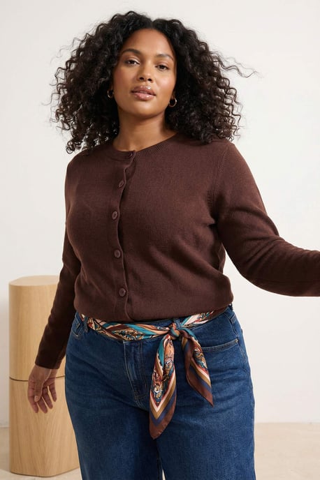 Trendyol Curve Dam Brun Enfärgad Lång Regular fit Plus size Koftor - Image 6