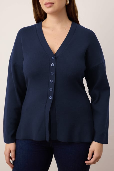 Trendyol Curve Dam Mörkblå Enfärgad Lång Figursydd Plus size Koftor - Image 2