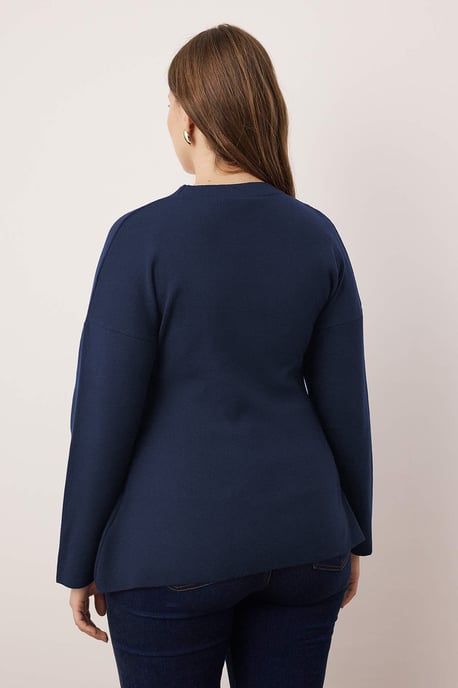 Trendyol Curve Dam Mörkblå Enfärgad Lång Figursydd Plus size Koftor - Image 3