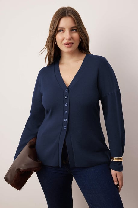 Trendyol Curve Dam Mörkblå Enfärgad Lång Figursydd Plus size Koftor - Image 4