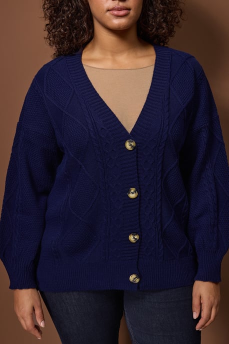 Trendyol Curve Dam Mörkblå Flätstickat Lång Regular fit Plus size Koftor - Image 2
