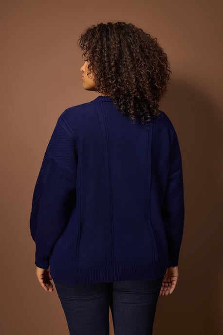 Trendyol Curve Dam Mörkblå Flätstickat Lång Regular fit Plus size Koftor - Image 3