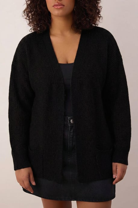 Trendyol Curve Dam Svart Enfärgad Lång Regular fit Plus size Koftor - Image 2