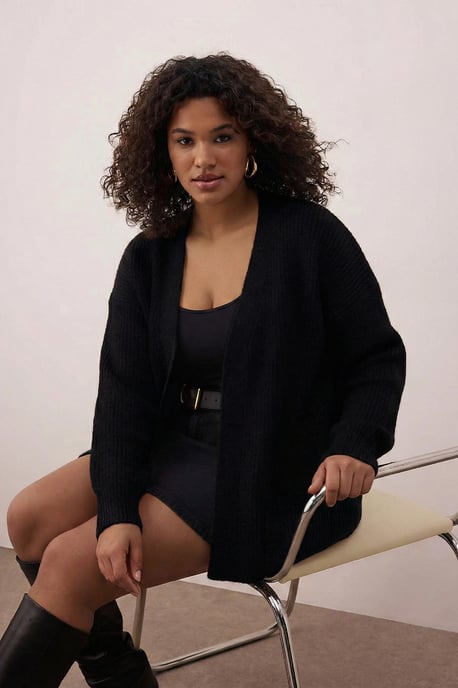 Trendyol Curve Dam Svart Enfärgad Lång Regular fit Plus size Koftor - Image 5