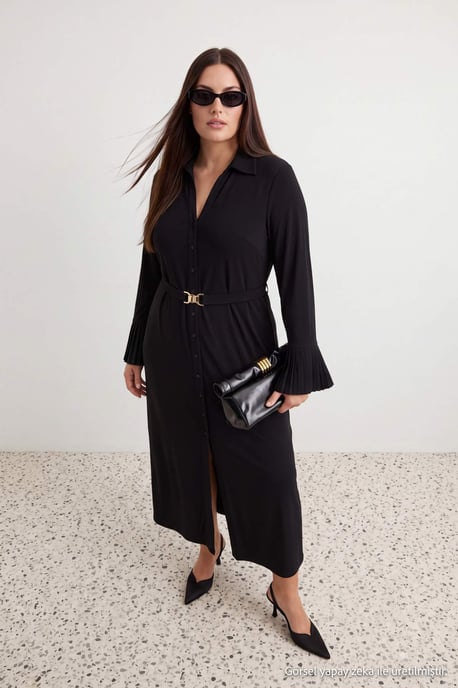 Trendyol Curve Dam Svart Enfärgad Maxi Lång Rak Plus size Klänning - Image 3