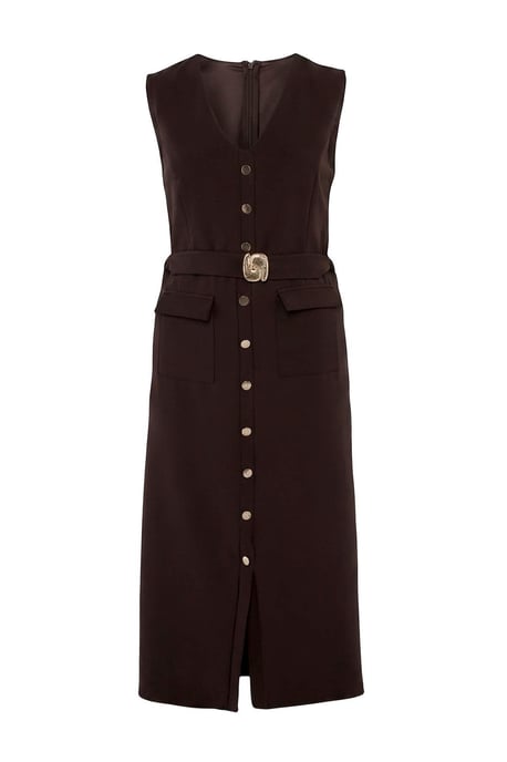 Trendyol Curve Dam Brun Enfärgad Maxi Ärmlös Kväll / Vardag Bodycon Plus size Klänning - Image 4