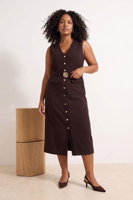 Trendyol Curve Dam Brun Enfärgad Maxi Ärmlös Kväll / Vardag Bodycon Plus size Klänning - Image 6