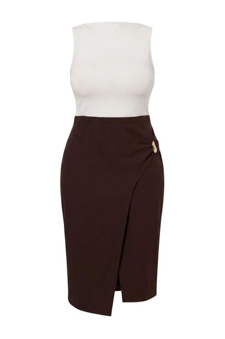 Trendyol Curve Dam Brun Enfärgad Maxi Ärmlös A-linje Plus size Klänning - Image 4