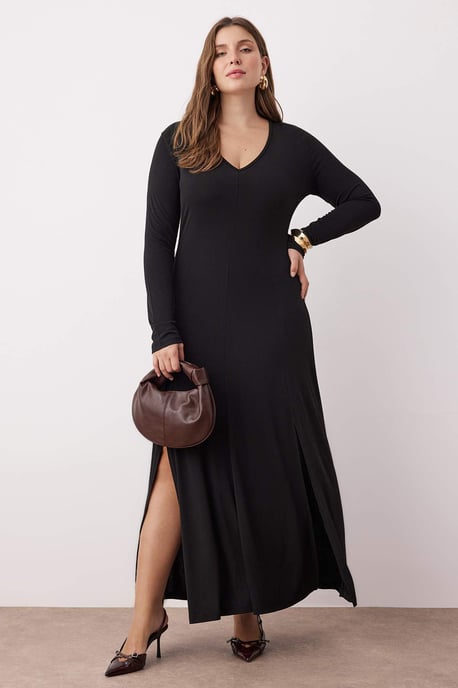 Trendyol Curve Dam Svart Enfärgad Maxi Lång Kväll / Vardag A-linje Plus size Klänning - Image 1