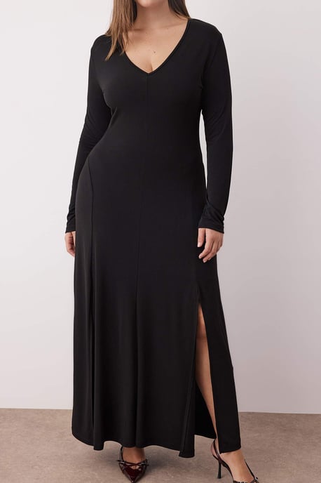 Trendyol Curve Dam Svart Enfärgad Maxi Lång Kväll / Vardag A-linje Plus size Klänning - Image 2