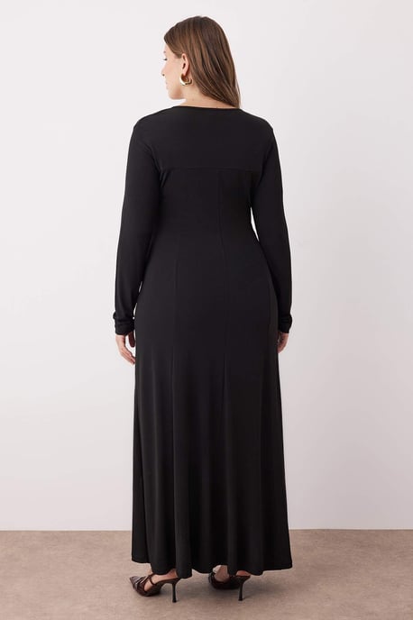 Trendyol Curve Dam Svart Enfärgad Maxi Lång Kväll / Vardag A-linje Plus size Klänning - Image 3